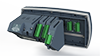 Black electronic device with IO Modules on a black background