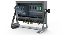 Electronic device with multiple ports on a white background