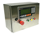 Control panel with digital display and buttons on a metallic surface
