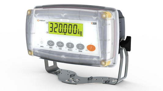 Digital weighing instrument with a clear cover displaying '320,000 kg' on a white background.